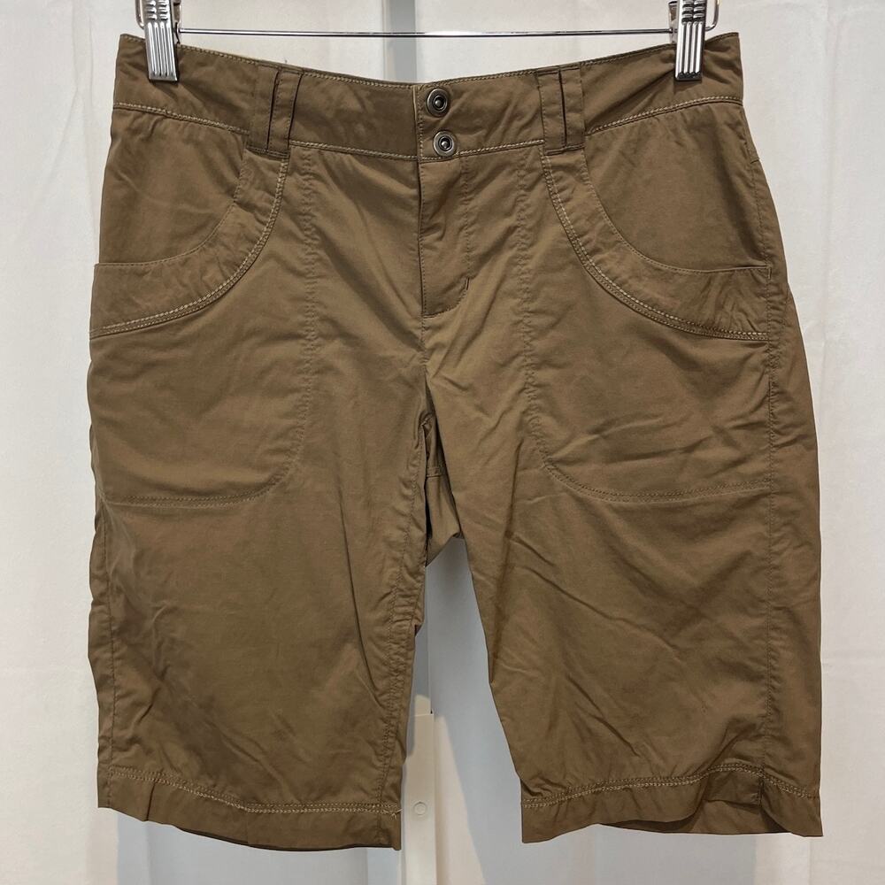 REI Womens Size 4 Stretch Nylon 11" Bermuda Shorts Zip Fly Hike Camp Brown